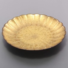 Arita Ware 467188-517 Toetsu Kiln 4.5 inch Plate, Chrysanthemum Shape, Black Yuzu, Inner Gold Color
