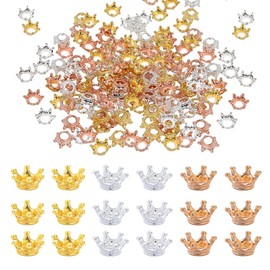 Sixfolo Pack of 120 Mini Crown Decorations, Small Crowns Confetti Table Decoration Gold Mini Crown Charms Crown Pendant for Crafts for Jewellery Making and Crafts (3 Colours), Metal