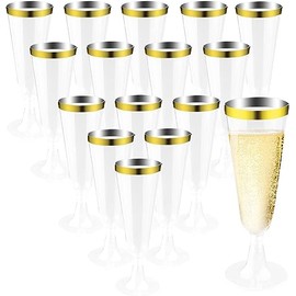 Plastic Champagne Glasses 160 ml Champagne Flutes Plastic Champagne Flutes BPA-Free Reusable for Champagne Reception Party Picnic Birthday Wedding Bachelor Party Pack of 27 (Gold Rim)