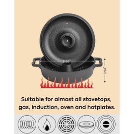 Large Garlic Roaster, Cast Iron Garlic Roaster for Oven Grill, Cast Iron Skillets Pan for BBQ, Picnic Garlic Baker with 2 Garlic Presses