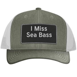 I Miss Sea Bass - Leather Black Patch Engraved Trucker Hat, Heather-White, One Size