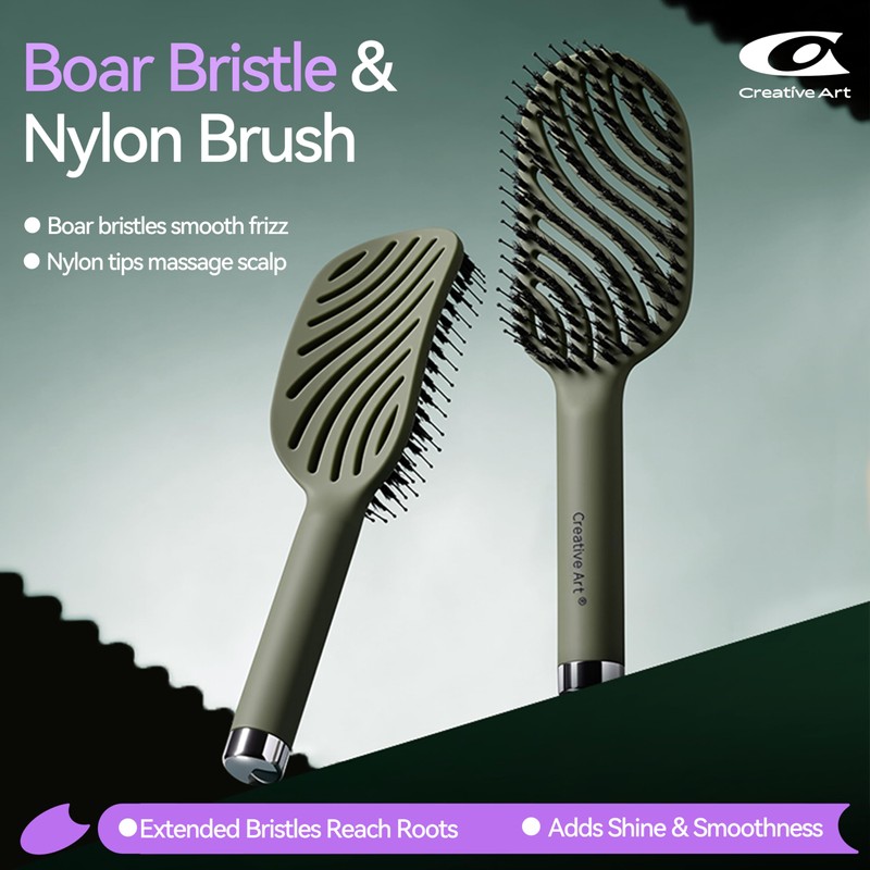 Boar Bristle Hair Brush For Women, Detangler Brushes For Curly