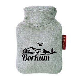 Huuraa Taschenwärmer Borkum Strandmotiv Geschenk 0,2 Liter Grey Mini Veloursbezug Borkum Geschenkidee