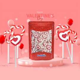 Fruidles Valentine's Tattoo Heart Lollipops Candy, Red Heart Shaped Hard Candy Lollipop Suckers, Individually Wrapped, 10g (200 Count (5 Pounds))
