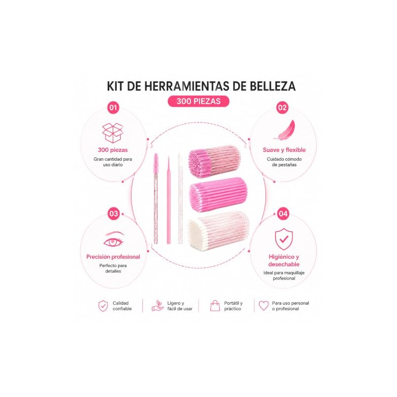 300 Piezas Cepillos para Pestañas y Aplicadores de Labial