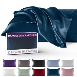 Mulberry Park - Funda de almohada 100 % seda, 22 momme, seda de morera grado 6A, cierre de cierre oculto, mar profundo, tamaño King (20 x 36 pulgadas)