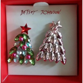 No Betsey Johnson Holiday Whimsy Rose Gold Tone Christmas Tree Drop Earrings NIB