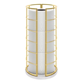 NearMoon Toilet Paper Organizer Stand, Free Standing 3 Rolls Tissue Storage, Metal Bathroom Accessory, Rustproof Toilet Roll Holder for Kitchen Countertop Inside Cabinet Shelf(Marble Base,Gold)