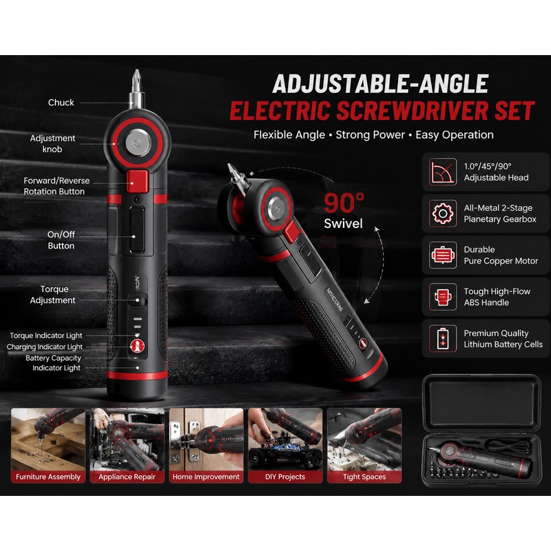 Adjustable Angle Electric Screwdriver Set for DIY Repair – Rechargeable