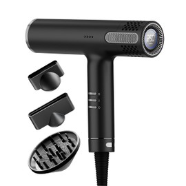 Lanvier Hair Dryer with Diffuser, Professional Ionic Blow Dryer with High Speed Brushless Motor, Compact Design for Fast Drying, Intelligent 4 Heat, 3 Airflow Control w/LCD Display for All Hair Types