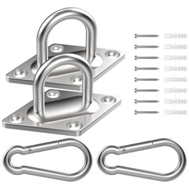 Aifeier ET 2 Sets 304 Stainless Steel Diamond Pad Eye Plate Hooks + Snap Hooks, M5 Ceiling Wall Heavy Duty Hammock Hanging Kit for Suspension, Ceiling Hooks, Marine Application Hook (with Screws)