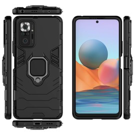 for Xiaomi Redmi Note 10 Pro Case with Glass Screen Protector,Hybrid Heavy Duty Shockproof Armor Dual Layer Protection Defender Back Case Cover for Redmi Note 10 Pro Max with mount Kickstand (Black)