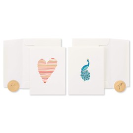 Papyrus Blank Cards with Envelopes, Heart and Peacock (2-Count)