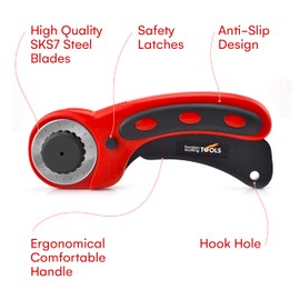 Precision Quilting Tools 45mm Deluxe Rotary Cutter with 3 Extra Blades (Red) - Fabric Cutter/Rotary Cutter for Fabric/Fabric Rotary Cutter