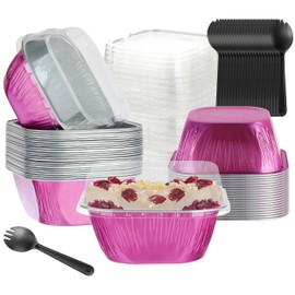 BAKINGPAK 30PCS 7.8OZ Mini Aluminum Pans with Lids, Disposable, Magenta, Perfect for Birthday, Wedding Occasions