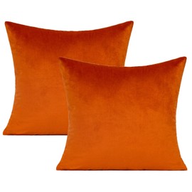 VAKADO Burnt Orange Velvet Cushion Covers Fall Autumn 18x18 Inches Decorative Decor Soft Square Cozy Solid Color Cushion Cases Home for Couch Sofa Bedroom Bed Car Set of 2
