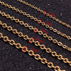 33 Feet 18K Gold Stainless Steel Flat Cable Chains Link Spool Bulk with 20 Lobster Clasps and 50 Jump Rings for Pendant Necklace Jewelry DIY Making