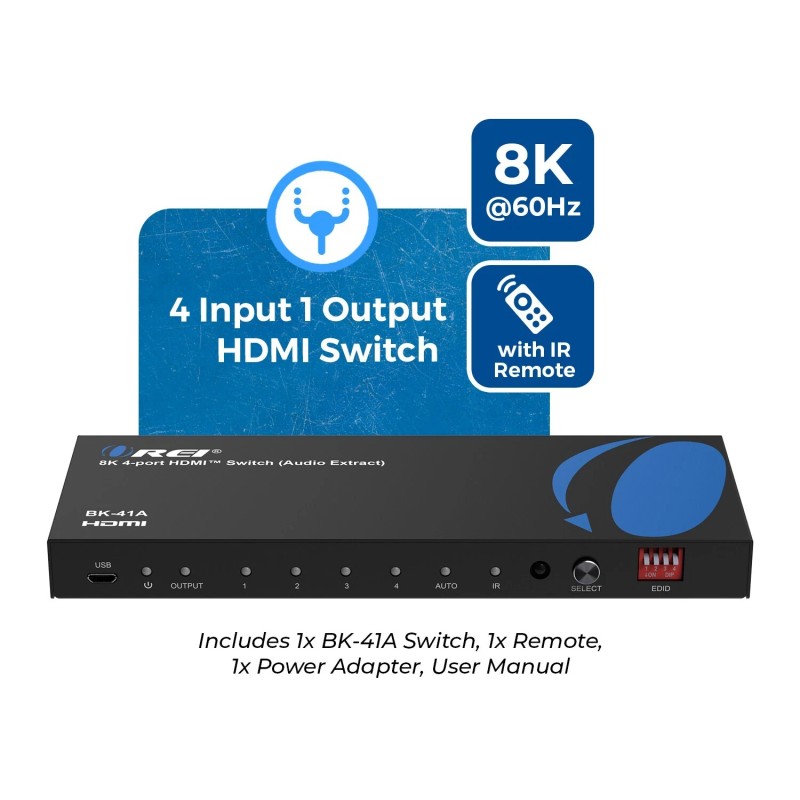 OREI 8K 4-port HDMI™ Switch (Audio Extract) (BK-41A)