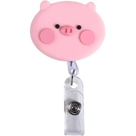 Pink Pig Retractable Badge Reel, Name Card Holder Keys Lanyard Work Card Clip, Pig Chest Card ID Card Clips, Cute Nurse Badge Holder for Identification Badges and Supplies