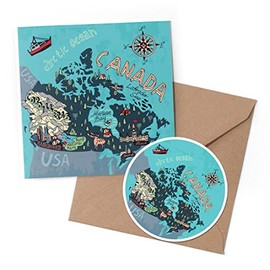 1 x Greeting Card & 10 cm Round Sticker Set - Canada Vancouver Map Fun Landmarks - Birthday Thank You Friend Lover Fan Mum Dad Kids #58712