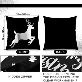 6 Pcs Christmas Pillow Covers Cushion Covers Decoration Christmas Pillow Cover Holiday Decor Throw Pillow Case for Sofa Couch Christmas Office Bedroom Decorations 18 x 18 in (Black, Silver)