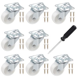 DBREAKS Swivel Castors Set Diameter 38 mm, 8 Pieces Castors for Furniture, Furniture Castors without Brakes, 360° Rotating Castors, Industrial Castors, White, Height 50 mm, Total Load Capacity 160 kg