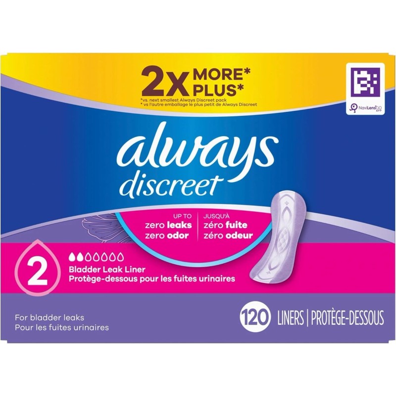 Always Discreet Incontinence Liners, Very Light Absorbency Regular Length 120