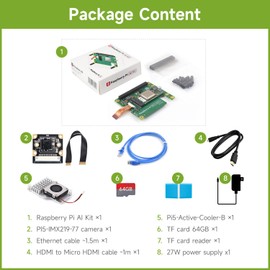 Waveshare PI5 AI Accessories, Compatible with Raspberry Pi 5, Bundle with Raspberry Pi AI Kit, PI5-IMX219-77 Camera, 64GB TF Card, Cooler, Cable and so on (8 Items)