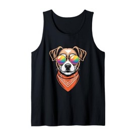 Rainbow Sunglasses Dog With Bandana Tank Top