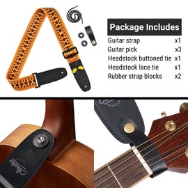 Amumu Polka Dots Guitar Strap with 3 pick holders for Acoustic, Electric, Bass Guitars - Orange