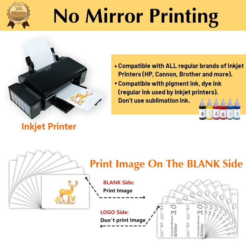 TransOurDream Glitter 3.0 Heat Transfer Paper for Inkjet Printer (20