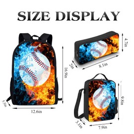 Okentiso Baseball Backpack Set for School,17 Inch Casual School Bags with Lunch Box, Kids Daypack Bags and Pencil Case Set for Teens Boys Men Students