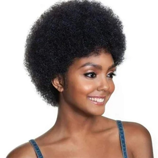 Meiverah Short Afro Kinky Curly Wigs for Black Women human hair Natural Black Wigs Large Bouncy and Soft Natural Looking（1B#Kinky Curly Wig）