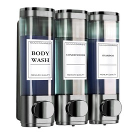 Dhnvcud 3 x 300ml Wall Gel Dispenser Soap Dispenser for Wall No Drilling for Sink Bathroom Shower Gel Shampoo Lotion for Kitchen and Bathroom