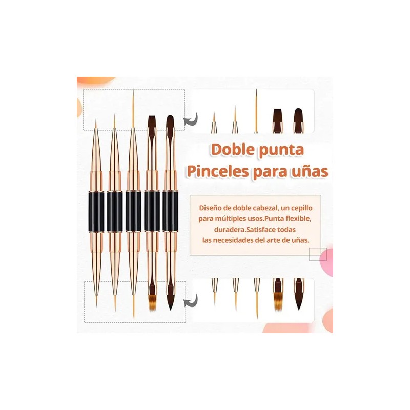 Set de 5 Pinceles de Uñas VABESSA para Acrílico, Doble