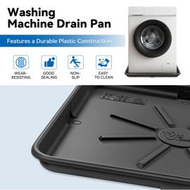 Washing Machine Drain Pan, Features a Heavy Durable Plastic Construction,Protects Floors from Leaksf,Size 30X32 Including 1" Drain Fittings(Black)