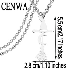 CENWA Stainless Steel Broom Charm Pendant Necklace Witch Broom Broomstick Crescent Moon Hat Charm Necklace (Crescent Moon Hat Necklace)