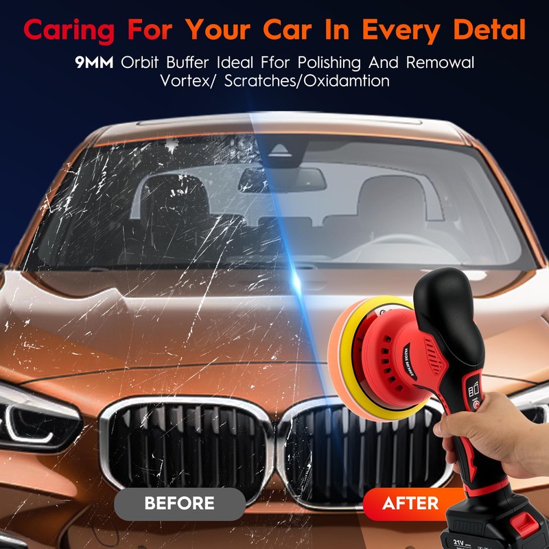 Cordless Car Buffer Polisher Kit with 2x21V Batteries, 6 Inch