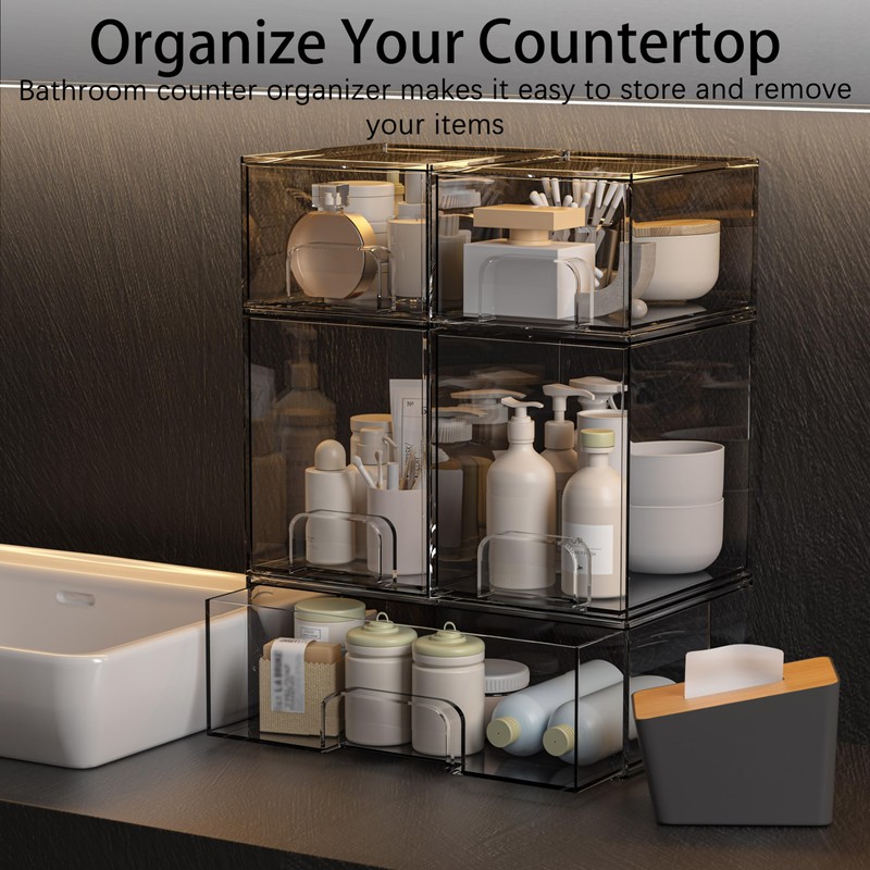 5 Pack Stackable Storage Drawers, Clear Plastic Organizer Bins with