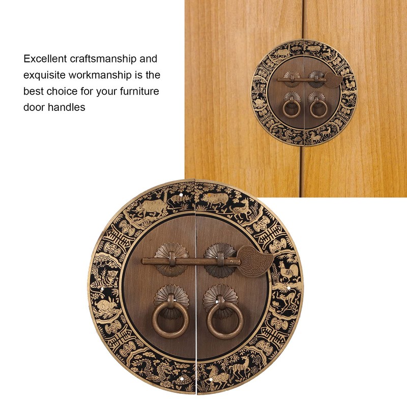 QANYEGN Round Shape Brass Cabinet Handle, Chinese Style Retro Round