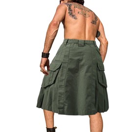 KOCTHOMY Kilt for Men Scottish Skirt Tactical Kilt 23" Pleated Camo Kilt Irish Highland Utility Kilt with Cargo Pockets 0911 ArmyGreen 34