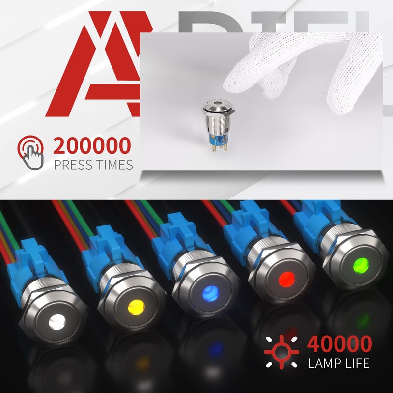 APIELE Push Button Switch 19mm Spot Light Momentary Stainless Steel