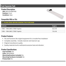 Front Radiator Coolant Overflow Expansion Tank with Cap - Compatible with 1990-1996 GMC C7000 Topkick