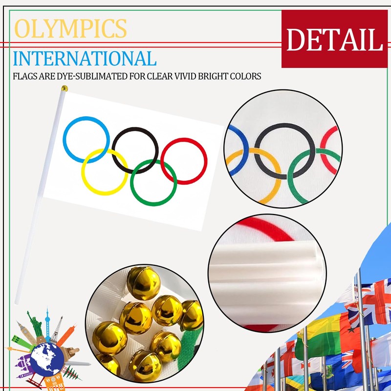 10pcs Small Oly Flags on Sticks for Olympic 2024 Decorations,Olympic