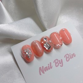 [Handmade Nail Tips] Coral Princess Nails  - Long Oval / [수제네일팁] 코랄프린세스 네일  - 롱오벌