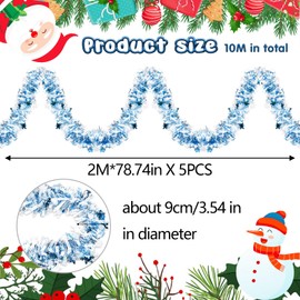 Aitsite 10 m / Pack of 5 Tinsel Christmas Tree, Tinsel White and Blue Snowflake Christmas Decoration Christmas Tree Garland Christmas Decoration Party Christmas Decoration Hanging