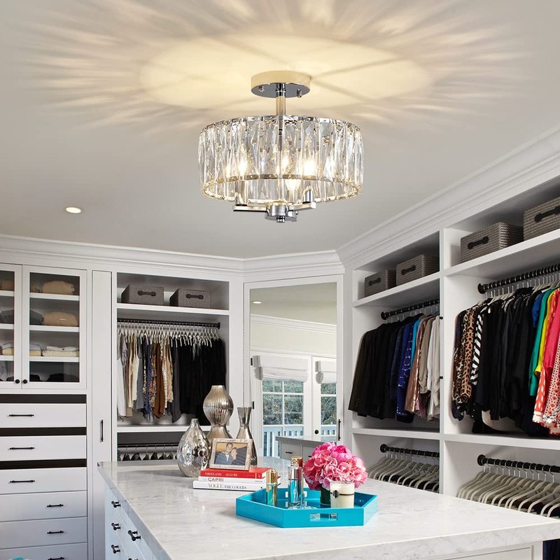AGV LIGHTING CL003F K9 Crystal Ceiling Light Fixture, Modern Semi