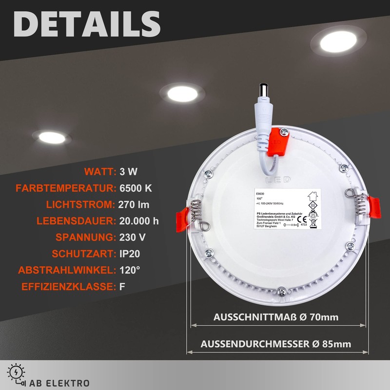 AB Elektro LED Recessed Spotlight 230 V Flat – Set
