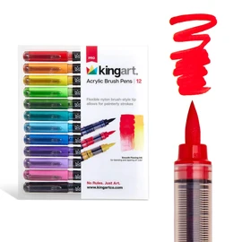KINGART Acrylic Paint Markers Brush Tip, 12 Vibrant Colors. Water-based, no-bleed, waterproof pens with automatic ink control for rock, egg, wood, fabric, glass & DIY crafts