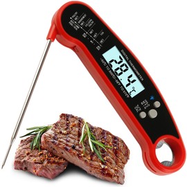 Fleischthermometer Digital Grillthermometer Meat Thermometer: Faltbares Küchenthermometer 3s Sofort Lesen mit LCD Bildschirm Gegenlicht und IP65 Wasserdicht für Küche Grill BBQ
